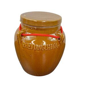 Vintage Zhejiang China Pottery Ginger Jar Brown with Lid